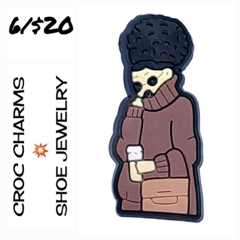 6/$20 Woman Croc Charm Shoe Jewelry Brown Sweater Winter Ethnic Black Afro Hair